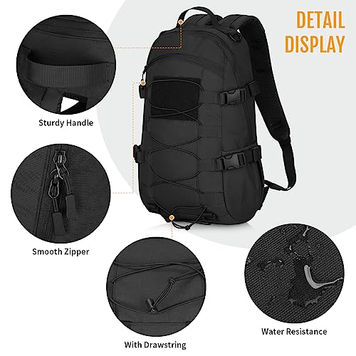 HUNTVP 25L Tactical Backpack Military Backpack MOLLE Bag Outdoor Hunting Rucksack Gear Assault Travel Daily Pack Bag(Black)