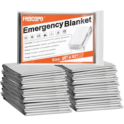 Frocopo 6 Pack Emergency Mylar Blanket, Emergency Blanket Space Blanket Survival Rescue Insulating Reflective foil kit Out...