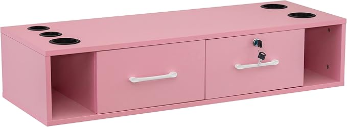 BarberPub Wall Mount Station with Drawers Styling Cabinet Open Storage Beauty Salon Spa Equipment 2502 (Pink)