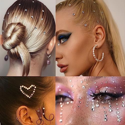 NOOEPC 660Pcs Face Gems Hair Gems, Self-Adhesive Face Jewels Eye Jewels Rhinestones 3/4/5/6 mm DIY Face Gems Stick on, Hai...