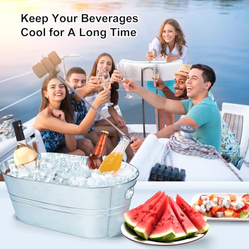 4 Pack Galvanized Metal Ice Buckets, 3 Gallon Ice Buckets for Parties Wine Beverage Tub with Carry Handle for Home/Bar Bee...
