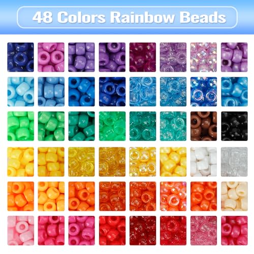 Quefe 3960pcs Pony Beads for Friendship Bracelet Making Kit 48 Colors Kandi Beads Set, 2400pcs Plastic Rainbow Bulk and 15...