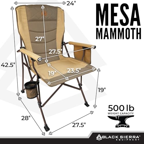 Black Sierra Oversize Camping Chair for Adults Supports 500 lbs, XL Heavy Duty Hard Arm Folding Chair, Steel Frame Durable...