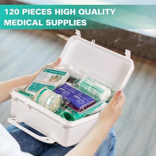 General Medi 120 Pieces Hardcase First Aid Kit - First Aid Box Includes Instant Cold Pack, Emergency Blanket for Travel, H...