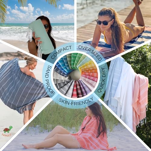 PARK & OZ Turkish Beach Towels – 6-Pack Oversized 100% Cotton Quick-Dry & Sand-Free Towels 72" x 40" – Ultra-Absorbent, Li...