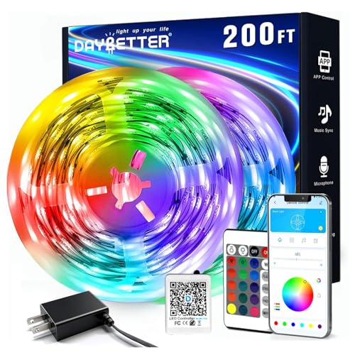 DAYBETTER LED Strip Lights 200 ft (2 Rolls of 100 ft), Smart App Control Lighting Bedroom Rome Decor with Remote, RGB Musi...