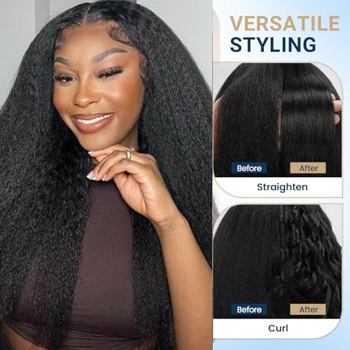 Selina Hair U Part Human Hair Wig Kinky Straight 22 Inch Brazilian Half Wig Upgraded U Shape Clip in Human Hair Wigs Yaki Straight Glueless Wigs Natural Color