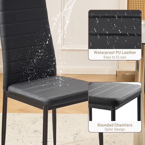 Karl home Dining Chairs Set of 4, PU Leather Balck Kitchen Chairs with Padded High Back & Foot Cap Protection for Dining K...