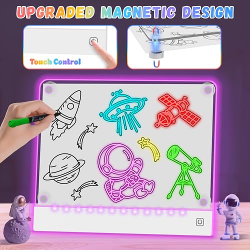 Rechargeable LED Drawing Board for Kids with 7 Colors, Magnetic LED Note Lumi Board with 4 Magnets and Invisible Stand, Li...