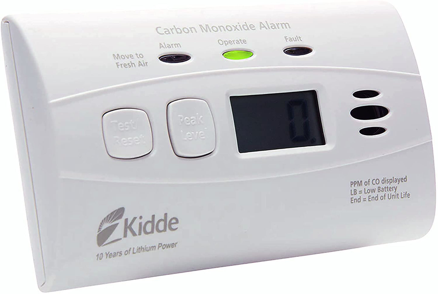 Kidde Carbon Monoxide Detector with 10-Year Battery, Digital Display, 3 LEDs, Replacement Indicator, Peak Level Memory, 2 Pack
