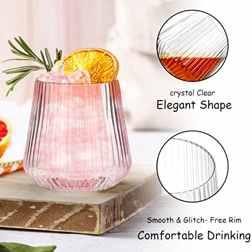 Tebery 20 Pack Plastic Ribbed Wine Glasses, 14Oz Origami Style Ridged Drinking Glasses Tumbler, Unique Vintage Stemless Cu...
