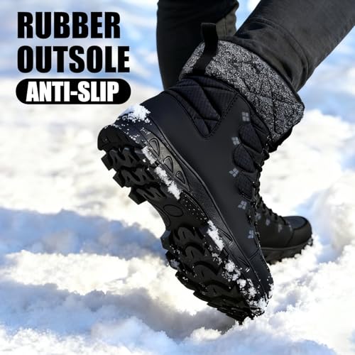 ZIGSAM Men's Snow Boots Non-Slip Insulated Shell Cold Weather Warm Shoes Hiking Water Resistant Winter Outdoor Boots Grip-pro
