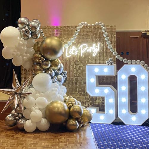 Paready Gold and Silver Latex Balloons, 60 Pcs 12 Inch Metallic Gold Silver and White Confetti Balloons for Birthday Baby ...