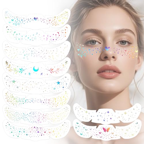 Boko 10Pcs Holographic Glitter Freckles Face Tattoo, Star Face Glitter Speckles Makeup Patches for Pride Accessories, Wate...