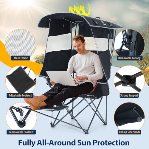 Nice C Chair with Canopy, Heated Camping Chair with Battery, Outdoor Sports Chairs with Shade, Heated Folding Umbrella Cha...