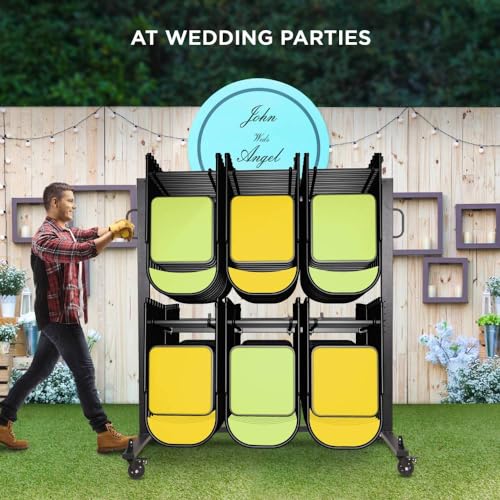 boldworks Folding Chair Rack Folding Chair Cart Folding Chair Storage Dolly with Wheels and Holder for 84 Chairs or 12 Tab...