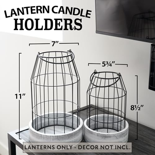 Rustic Farmhouse Lantern Decor Set of 2 - Stylish Decorative Lanterns for Your Living Room, Fireplace Mantle or Kitchen Di...