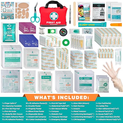 General Medi First Aid Kit -309 Pieces- Reflective Bag Design - Including Bandages, Moleskin Pad and Emergency Blanket for...