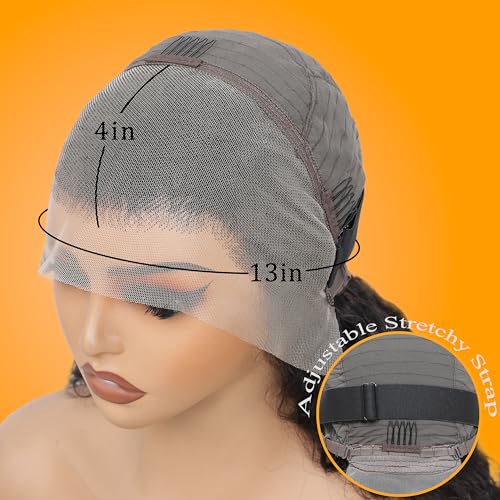 13x4 Deep Wave Lace Front Wigs Human Hair 200% Density Black Curly Human Hair Wig Short Natural Wigs for Black Women Transparent Lace Frontal Wig for Daily Wear 18 Inch