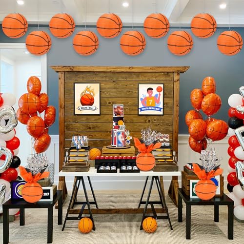 36 Pieces Basketball Paper Lanterns Centerpieces Decorations Basketball Lanterns Table Centerpieces with Metallic Foil Cen...