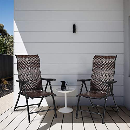 Tangkula 2 Piece Patio Rattan Folding Reclining Chair, Outdoor Wicker Portable Camping Chair with Widened Armrest, Foldabl...