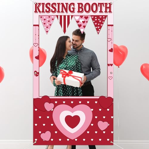 Valentine's Day Party Decorations Kissing Theme Photo Booth Props Love Heart Banner Valentine Picture Frame for Couple Res...