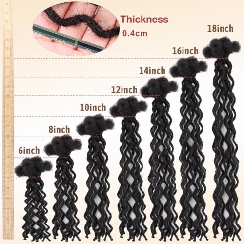 14 Inch Dread Extensions, 30-Strand Afro Kinky Human Hair, Thin 0.4cm Locs for Women Men, Soft and Lightweight for Long-Term Wear