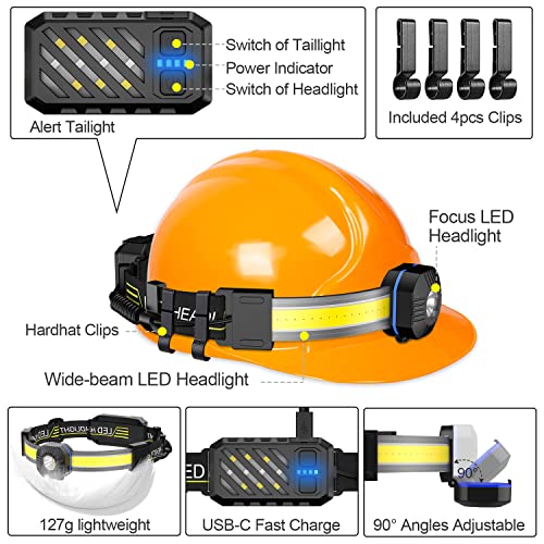 Spriak LED Headlamp, 1000lumens 230° Widebeam Headlight, USB Rechargeable HeadLamp with Red Taillight, Lightweight Waterpr...