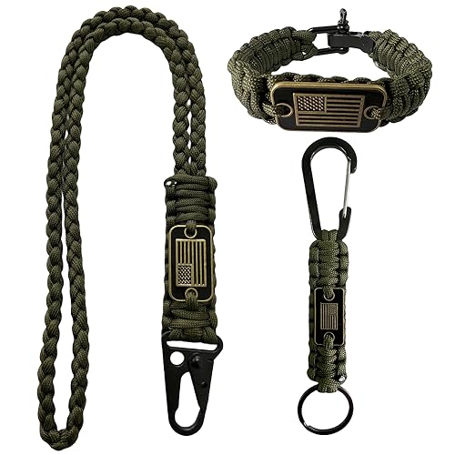 DIHAIMI Heavy Duty Paracord Set - Lanyard Necklace, Carabiner Keychain, and Tactical Survival Bracelet for Men and Woman w...