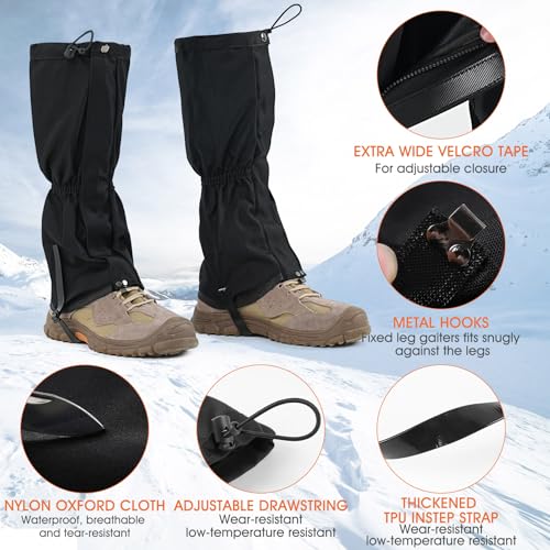 likloks Adjustable Leg Gaiters for Men & Women - Lightweight & Waterproof Gaiter for Hiking, Snow, Trail, Trekking, Huntin...