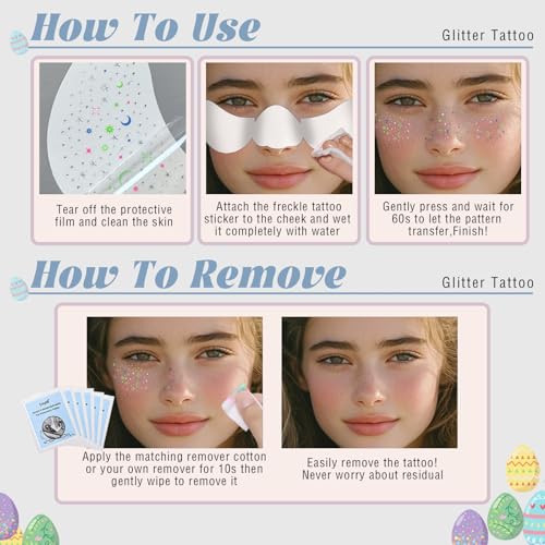 Noerrors 6 Styles Glitter Freckle Face Tattoo Sticker Sparkling Holographic Multichrome Speckle Patches Multi-color Face G...