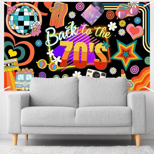 Lofaris 70s Banner - Back to The 70’s Party Decorations, Retro Disco Theme Photography Background for Birthday Party, Stud...