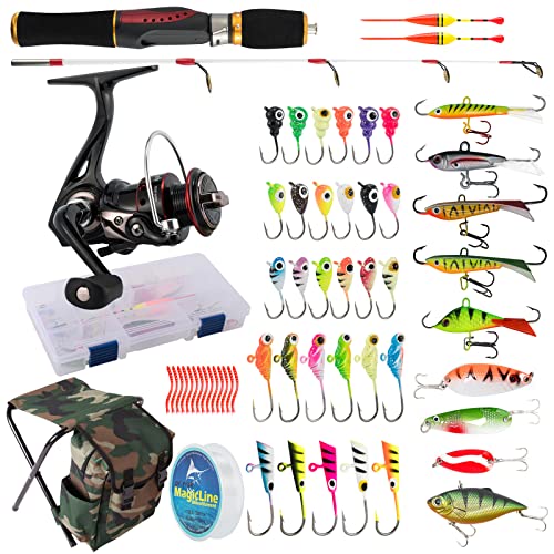 Dr.Fish Ice Fishing Rod and Reel Combo, Ice Fishing Pole Gear Spinning Reel Equipment Set Backpack Chair Jigs Lures Access...