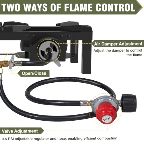 BESTFIRE Double Burner Propane Camping Stove with Independent Control Valves & 5PSI Hose - Heavy Duty Portable Outdoor Coo...