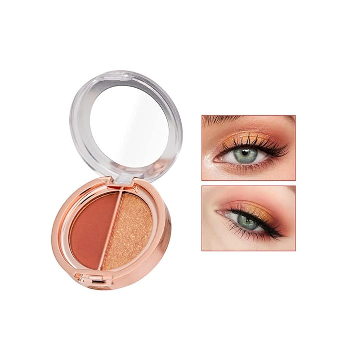 Double color eye shadow, high pigment eye makeup palette, matte shimmer metal eye shadow powder, waterproof and durable color eye makeup (01#Sunset orange)