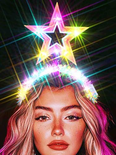 GENBREE Light Up Star Headbands Led Birthday Crown Headpiece Glow Rave Party Hair Accessories for Women