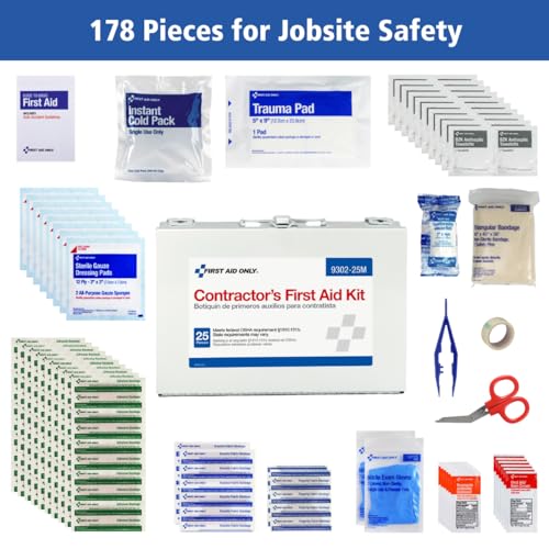 First Aid Only 9302-25M 25-Person Contractor's First Aid Kit for Home Renovation, Job Sites, and Construction Vehicles, 17...