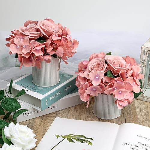 DIYDOFUN Flower Table Centerpieces - Set of 6 Floral Arrangement Artificial Wedding Hydrangeas Floral Arrangement with Rus...