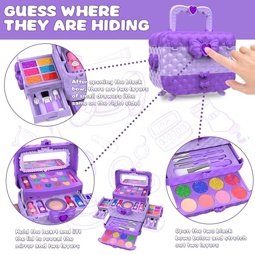 54 Pcs Kids Makeup Kit for Girls, Princess Real Washable Pretend Play Cosmetic Set Toys with Mirror, Birthday Gifts for 3 ...