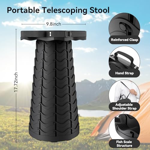 Guioiby 2025 Upgraded Portable Folding Stool, Collapsible Stool, Telescoping Camping Stool with Max Load Capacity 485lbs, ...
