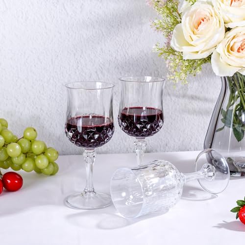 Ciaell 24PCS Plastic Wine Glasses - 7 Oz Plastic Goblets for Party - Clear Vintage Drinking Glasses - Disposable Water Gob...