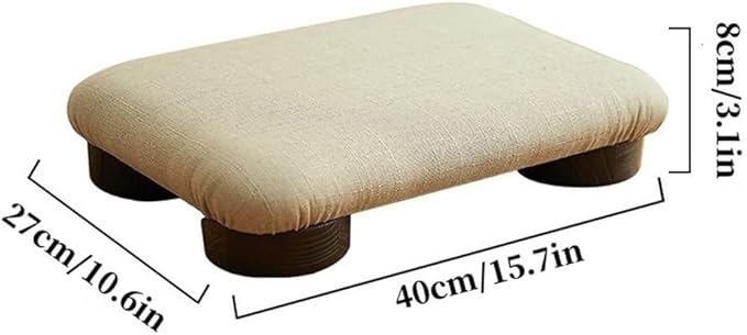 Japanese Tatami Low Stool, Solid-Wood Floor Chair with Cushioned Linen, Bedside Bench or Low Table Seating, Footrest for Meditation(40 * 27 * 8cm)