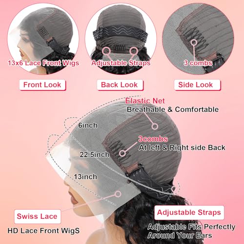 13x6 Body Wave Lace Front Wigs Human Hair Pre Plucked HD Transparent Lace Frontal Wigs Human Hair 250% Density Glueless Human Wigs with Baby Hair for Women 24 Inch
