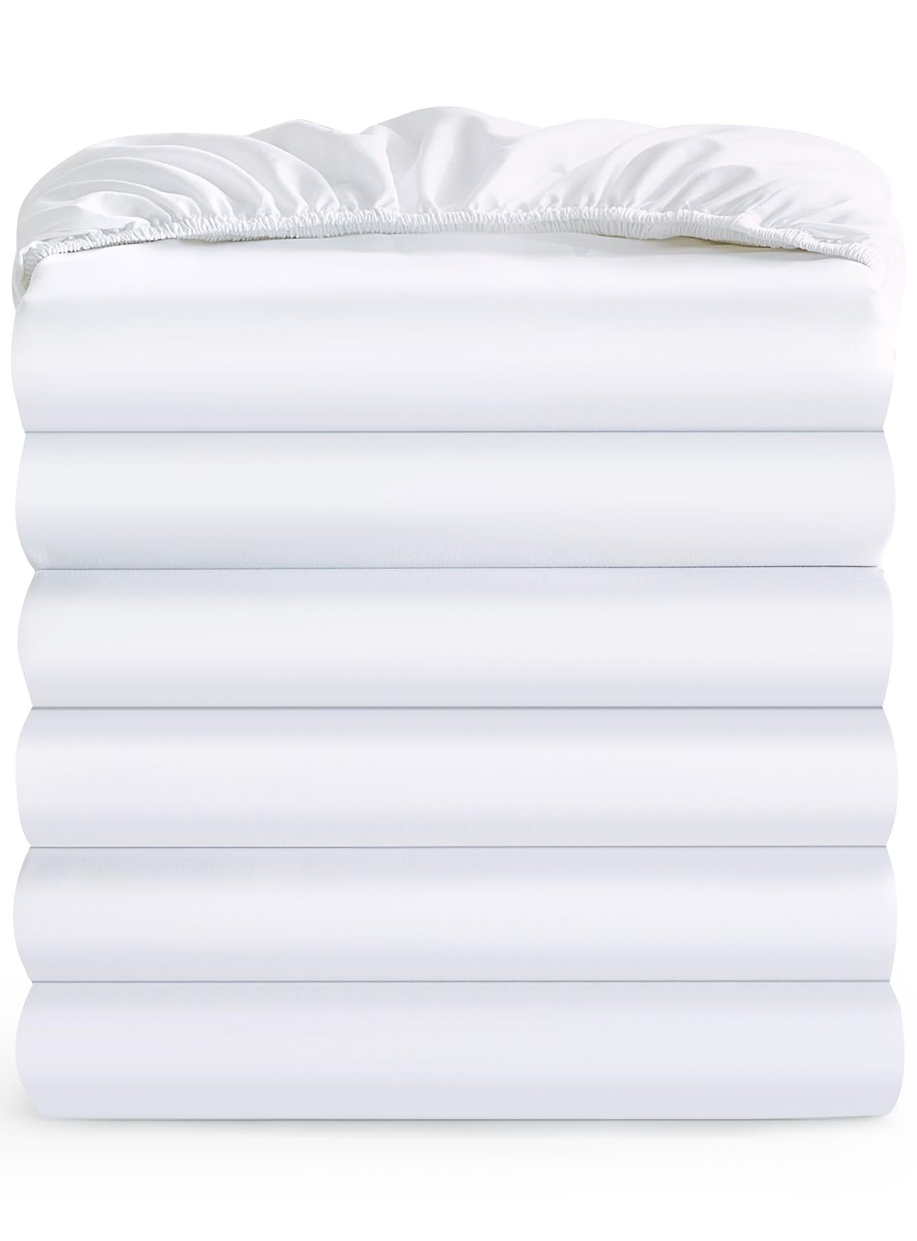 Maple&Stone Twin Fitted Sheet Only - Bulk Pack of 6 Bottom Sheets - Premium Soft & Breathable, Brushed Microfiber Fabric for Twin Size （White）