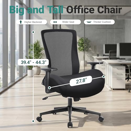 Big and Tall Home Office Desk Chair 500lb Capacity for Heavy People, Ergonomic Wide Mesh Desk Chair with Stepless Recline...