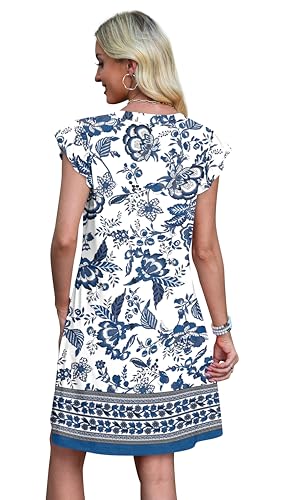 OFEEFAN Spring Summer Dresses for Women 2026 Casual Ruffle Sleeve V Neck Loose Swing Sundresses with Pockets Plain/Print