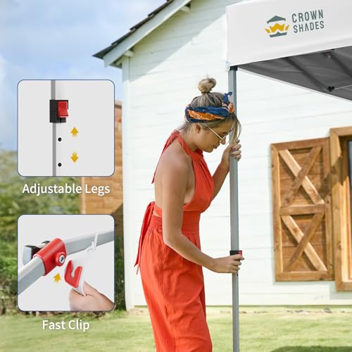 CROWN SHADES 10x10 Pop Up Canopy with 1 Side Wall - Beach Tent with One Push Setup - Outdoor Sun Shade for Events, Partie...