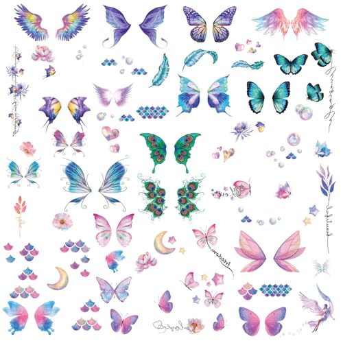 14 Sheets Glitter Butterfly Temporary Tattoos Sticker for Women Girls Eye Face Makeup Decoration, Flash Fairy Body Art Shi...
