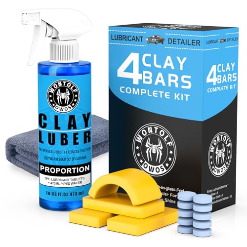 Wontolf Car Clay Bars Auto Detailing and Clay Luber Synthetic Lubricant Kit, Premium Grade 4 Clay Bars, Clay bar Lubricant...