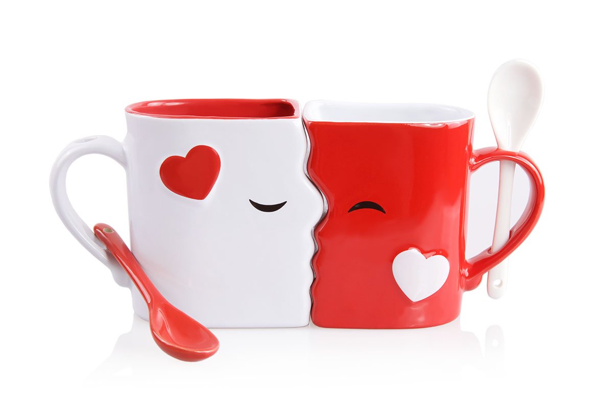 Kissing Mugs Set, Anniversary & Wedding Gifts, Exquisitely Crafted Two Large Cups & Spoons for Couples, For Him and Her on Valentines, Birthday, Engagement by Blu Devil